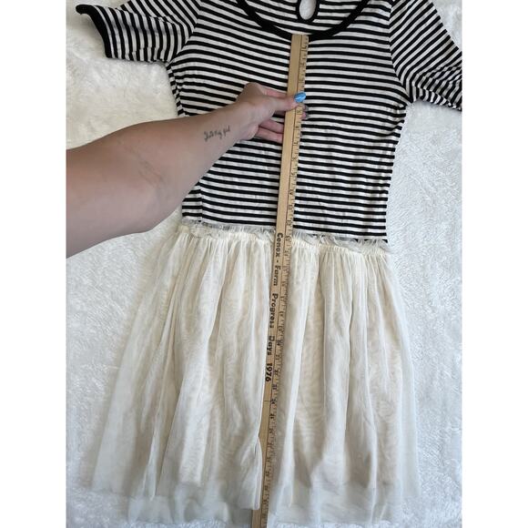 Olive Des Olive Black Ivory Stripe Short Sleeve Tulle Bottom Dress Medium - Picture 5 of 10